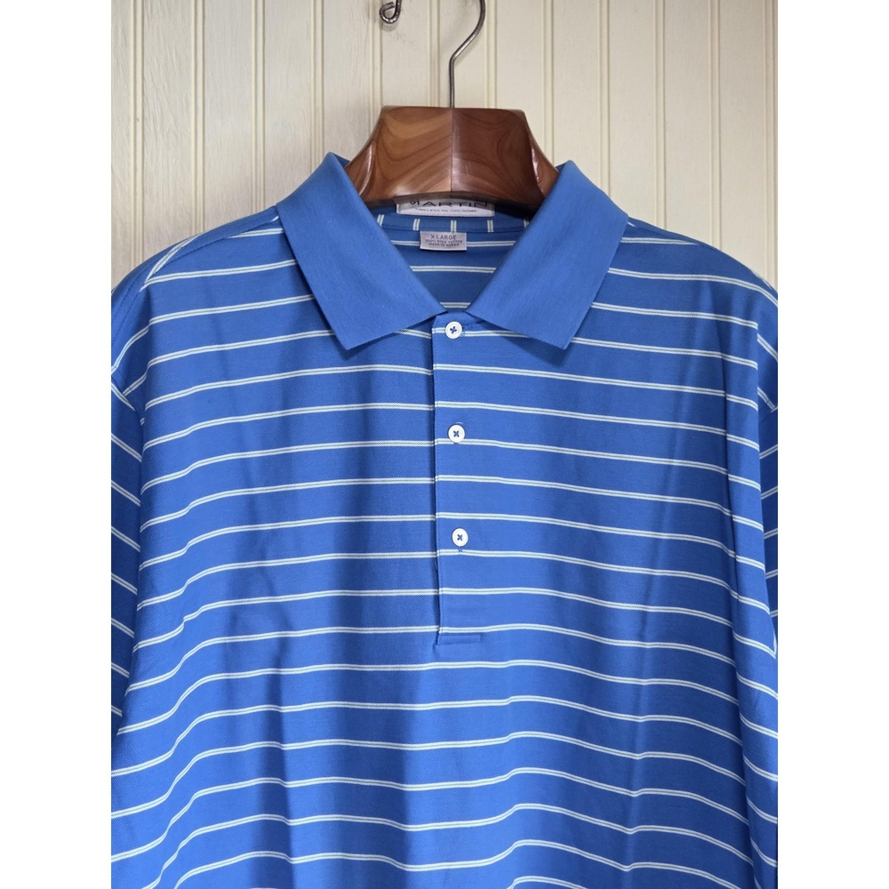 Martin Polo Shirt Mens Extra Large‎ Blue Striped Pima Cotton Golf Short Sleeve